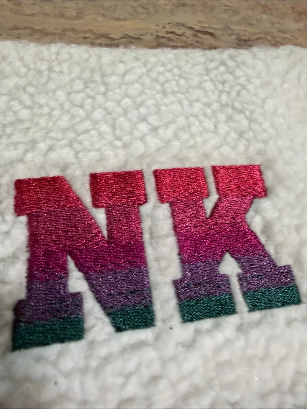 PINK Victoria's Secret Sherpa Zip Pouch in White with Pink-Teal Gradient Logo
